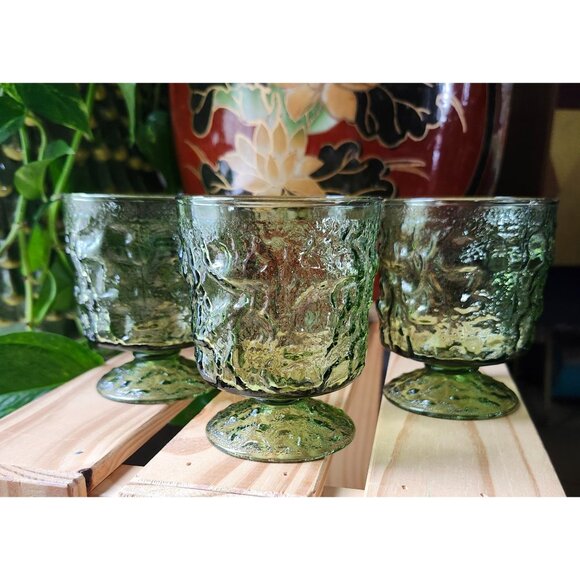 Avocado Green Vintage Squat Footed Tumblers Milano Anchor Hocking Glass - Picture 9 of 9